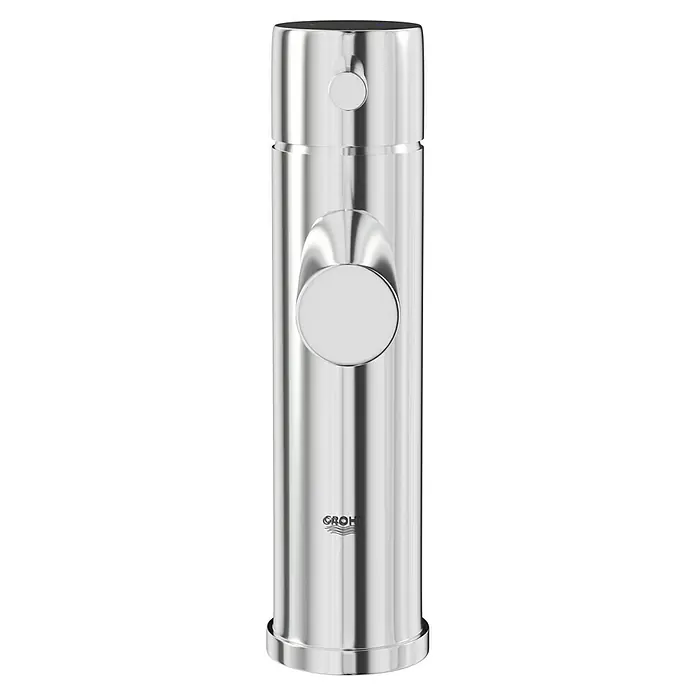 Grohe Essence New Waschtischarmatur S-Size - Höhe: 20,8 cm, Chrom, Glänzend - Nahaufnahme einer glänzenden, verchromten Grohe Armatur mit runden Bedienelementen für moderne Badezimmer.