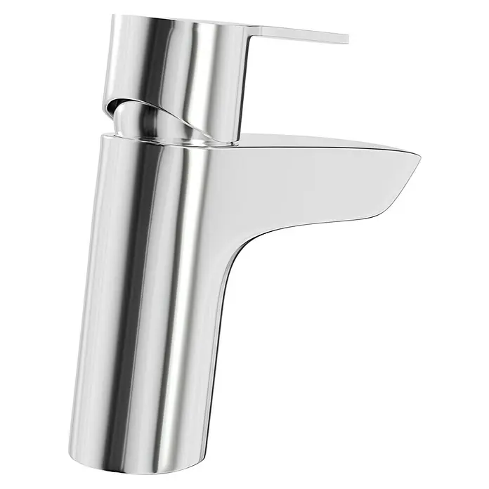 Hansgrohe MySport Waschtischarmatur M - Chrom, Glänzend - Nahaufnahme einer glänzenden, verchromten Waschtischarmatur mit schlankem Design und Hebel für moderne Badezimmer.