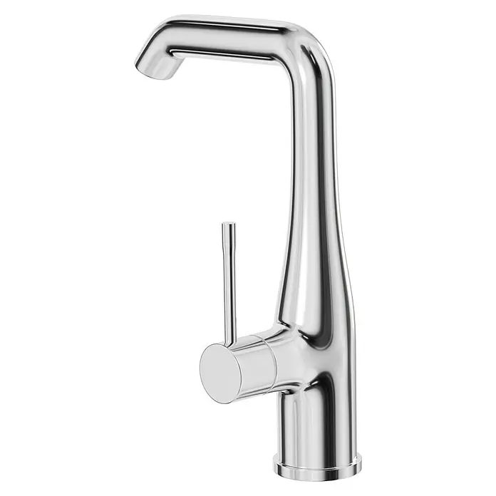 Grohe Essence New Waschtischarmatur - Chrom, Glänzend - Nahaufnahme einer eleganten, verchromten Waschtischarmatur mit Hebel, die ein modernes Badezimmer-Design betont. Hochwertige Materialien sorgen für Langlebigkeit.
