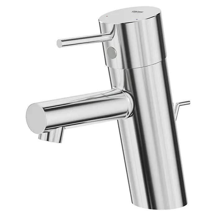 Grohe Concetto Waschtischarmatur - Chrom, Glänzend - Nahaufnahme einer glänzenden, modernen GROHE Waschtischarmatur mit schlankem Design und seitlichem Bedienhebel. Hochwertige Verarbeitung für das Badezimmer.