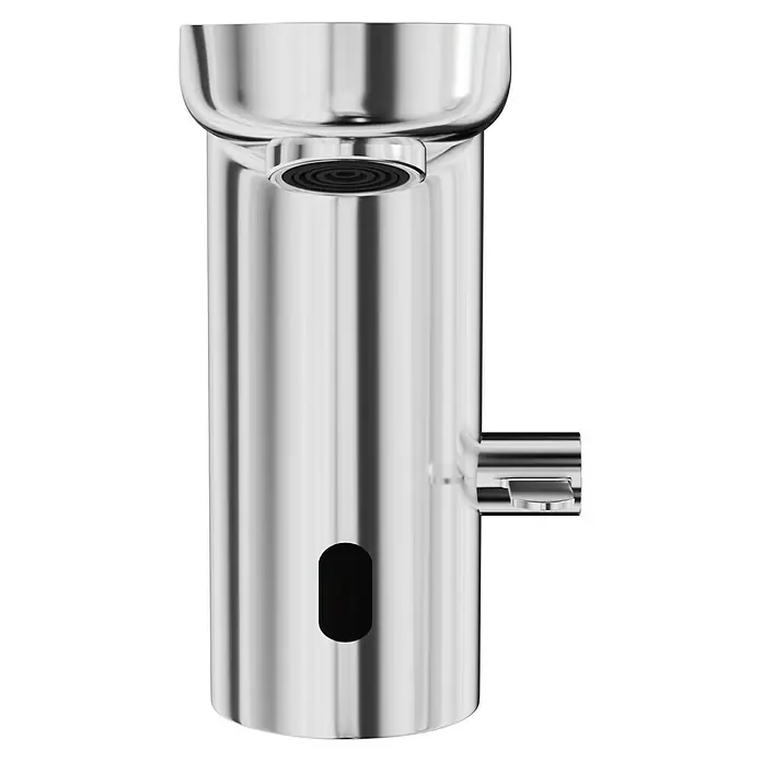 Grohe Get Waschtischarmatur - Infrarot-Elektronik, Chrom, Glänzend - Bild einer glänzenden, silberfarbenen Armatur mit Sensor für eine automatische Wasserabgabe im Badezimmer.