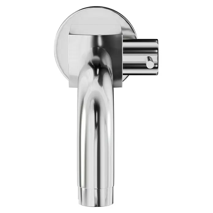 Camargue Kaltwasser-Wandventil - Chrom, Glänzend - Nahaufnahme einer glänzenden, silbernen Armatur, die ein modernes Design und hochwertige Verarbeitung erkennen lässt. Elegante Ergänzung für jedes Bad.