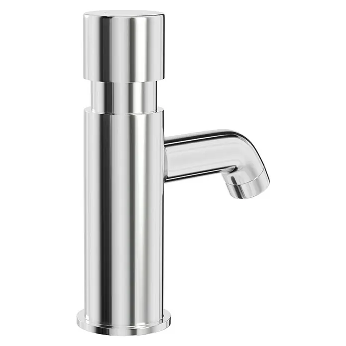 Camargue Kaltwasser-Standventil Eco Stop - Chrom, Glänzend - Eine glänzende Chromarmatur mit einem zylindrischen Körper und einem gebogenen Auslauf, die Eleganz und Funktionalität vereint.