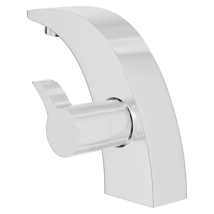 Camargue Waschtischarmatur Tarragona - Chrom, Glänzend - Nahaufnahme eines modernen, glänzenden Wasserhahns aus Chrom, der Eleganz und Funktionalität für jedes Badezimmer verspricht.