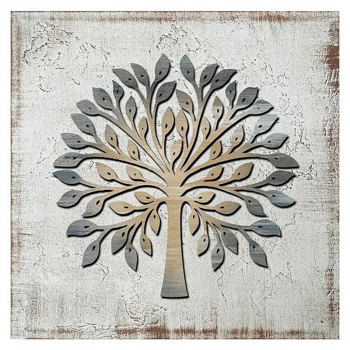 Cuadro Láser Árbol 7 - Tree, An x Al: 40 x 40 cm - Obra de arte abstracta de árbol con fondo texturizado, perfecta como decoración de pared para espacios habitables u oficinas.