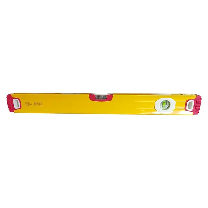 Wisent Wasserwaage LED - Länge: 60 cm, Anzahl Libellen: 2 Stk. - Eine gelbe Wasserwaage mit roten Endkappen und Libellen zur horizontalen und vertikalen Ausrichtung. Präzises Werkzeug für Bau und Handwerk.