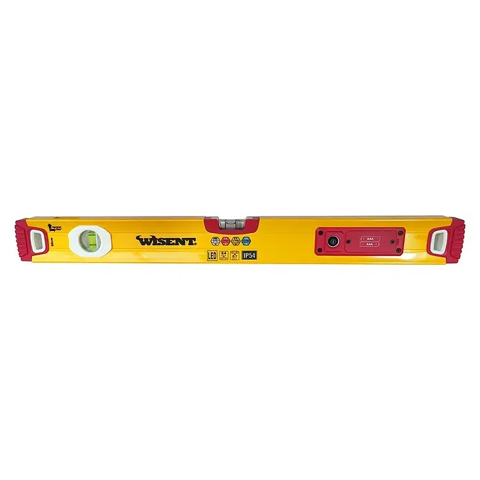 Wisent Wasserwaage LED - Länge: 60 cm, Anzahl Libellen: 2 Stk. - Eine gelbe Wasserwaage von Wisent, die für präzise Messungen und Ausrichtung bei Bau- und Heimwerkerarbeiten entwickelt wurde.