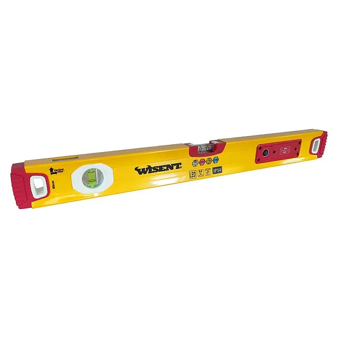 Wisent Wasserwaage LED - Länge: 60 cm, Anzahl Libellen: 2 Stk. - Gelbe Wisent-Wasserwaage mit drei Libellen, LED-Beleuchtung und Endkappen zum Schutz vor Stößen.