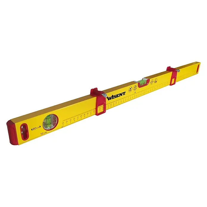 Wisent Markier-Wasserwaage Marker - 80 cm, Anzahl Libellen: 2 Stk. - Gelbe Wasserwaage von Wisent mit roten Endkappen und Messskala für präzises Nivellieren. Das Werkzeug für Handwerker!