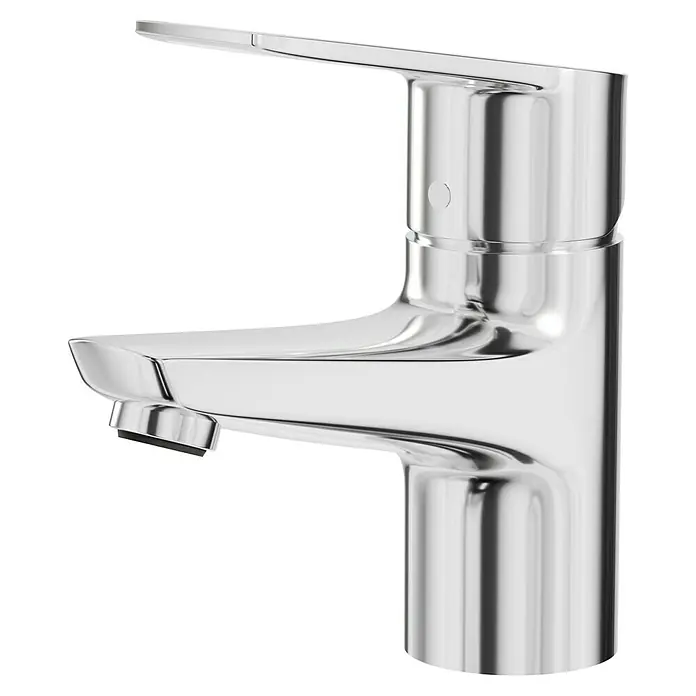 Hansgrohe Novus Loop Waschtischarmatur 70 - Chrom, Glänzend - Nahaufnahme eines glänzenden Chrom-Waschtischmischers mit einem modernen, schlanken Design vor einem schwarzen Hintergrund.