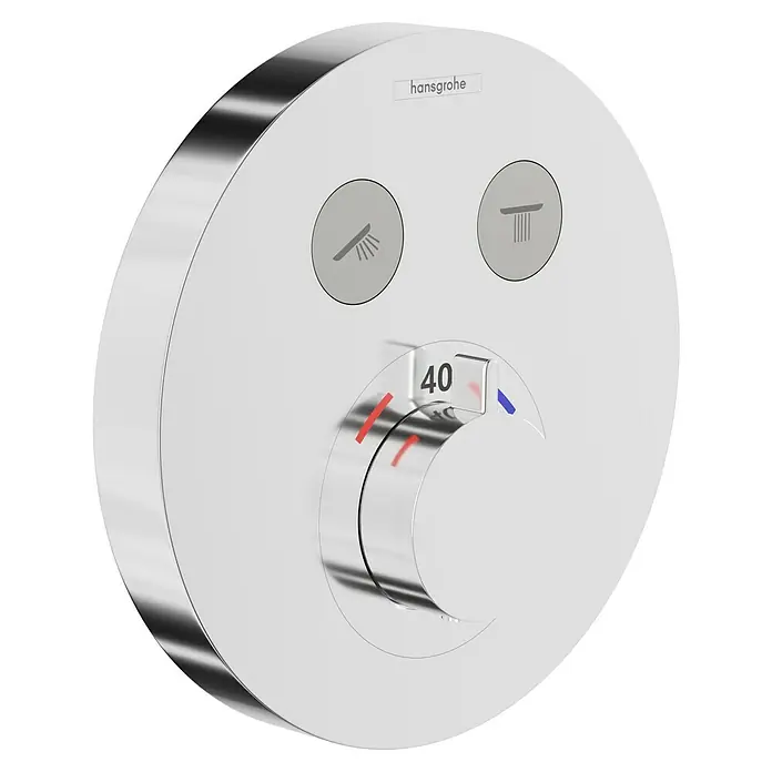 Hansgrohe UP-Thermostatarmatur ShowerSelect S - Rund, Chrom, Glänzend - Hansgrohe Thermostatarmatur mit Wassertemperaturregler und zwei Druckknöpfen für verschiedene Wasseroptionen.