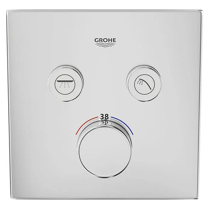 Grohe Grohtherm SmartControl UP-Thermostatarmatur - Anzahl Absperrventile: 2 Stk., Eckig, Chrom, Glänzend - Das Bild zeigt eine Grohe Duscharmatur mit Temperaturregler und verschiedenen Duschfunktionen.