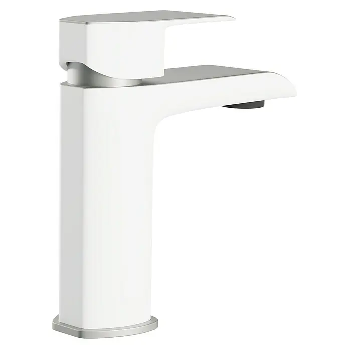 Camargue Waschtischarmatur Snow - Weiß/Chrom, Glänzend - Detaillierte Ansicht einer modernen, weißen Armatur. Die elegante Form und das minimalistische Design machen sie zu einem stilvollen Blickfang.