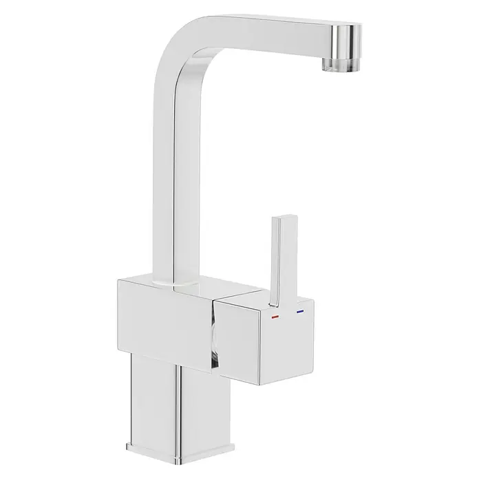Camargue Waschtischarmatur Granada - Chrom, Glänzend - Ein moderner, verchromter Wasserhahn mit einem minimalistischen, quadratischen Design, ideal für moderne Badezimmer.