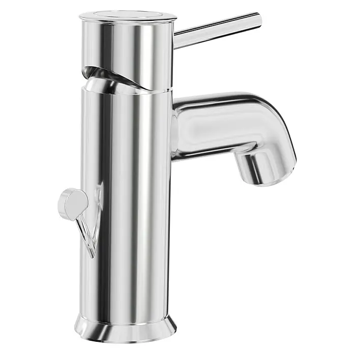 Grohe Start Classic Waschtischarmatur S-Size - Chrom, Glänzend - Nahaufnahme eines glänzenden, modernen Waschtischhahns aus Chrom mit Hebel und seitlichem Knopf für präzise Wasserkontrolle.