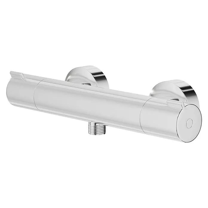 Hansgrohe Brausethermostat Ecostat 1001 CL - Chrom, Glänzend - Nahaufnahme eines Thermostat-Duschmischers aus Chrom. Das glänzende Design und die präzise Verarbeitung fallen sofort ins Auge.