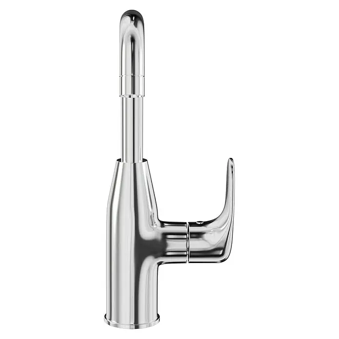 Camargue Waschtischarmatur Modern - Chrom, Glänzend, Hochdruck - Nahaufnahme einer glänzenden, modernen Chromarmatur mit schlankem Design und Hebelgriff. Perfekt für zeitgenössische Badezimmer.