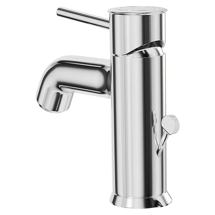 Grohe Start Classic Waschtischarmatur S-Size - Chrom, Glänzend - Eine glänzende, moderne Armatur mit Hebel, seitlichem Griff und einem Auslauf in U-Form vor einem schwarzen Hintergrund.