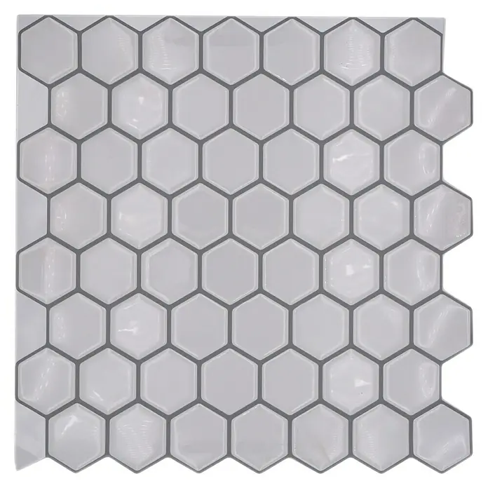 Selbstklebemosaik Hexagon SVM HXW - 28,2 x 29,5 cm, Weiß, Glänzend - Bild eines weißen Sechseck-Fliesenmusters.