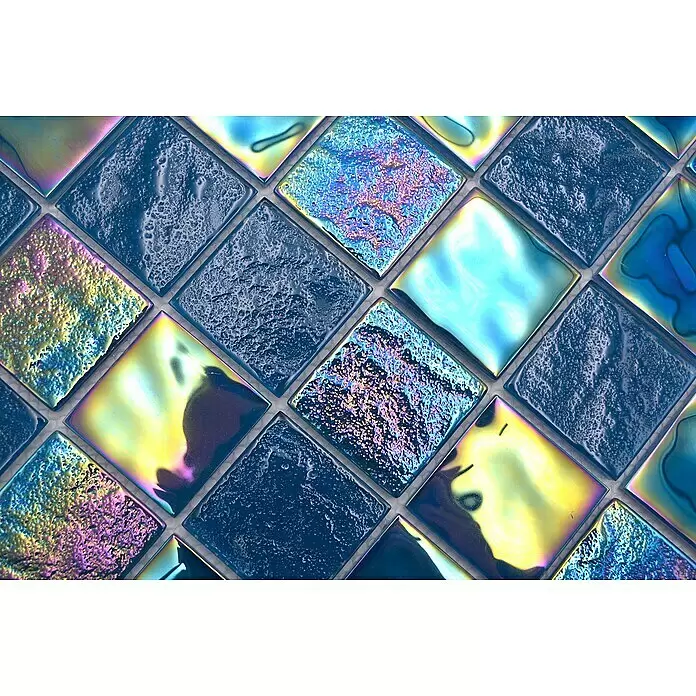 Mosaikfliese Quadrat Crystal Mix CM S463 - 29,8 x 29,8 cm, Azurblau, Glänzend - Detailaufnahme