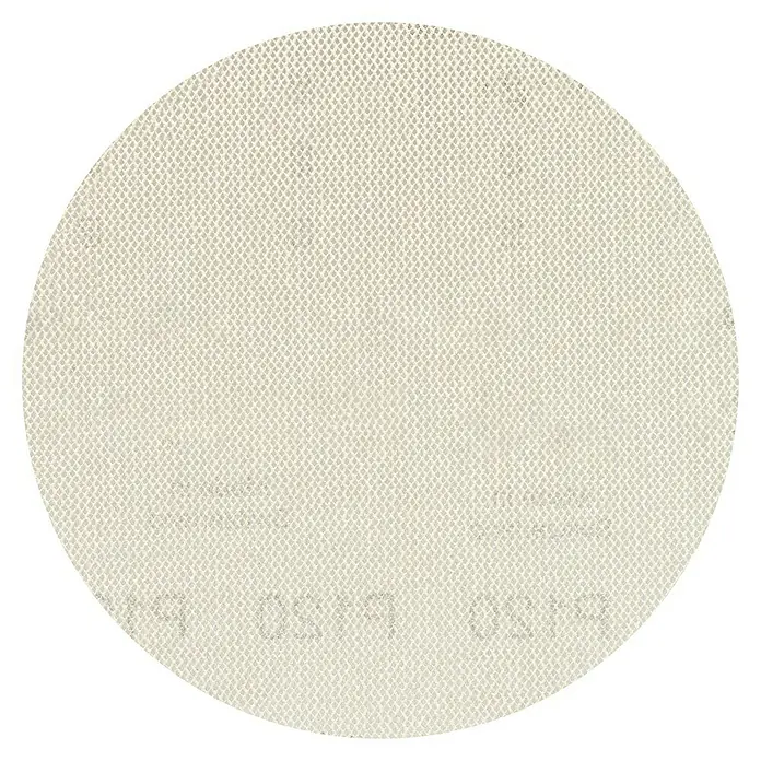 Craftomat Schleifnetz - Durchmesser: 150 mm, Körnung: 120, 1 Stk. - Nahaufnahme eines runden Schleifpapiers mit feiner Körnung, ideal zum Glätten von Oberflächen. Perfekt für Holz-, Metall- und Kunststoffarbeiten.