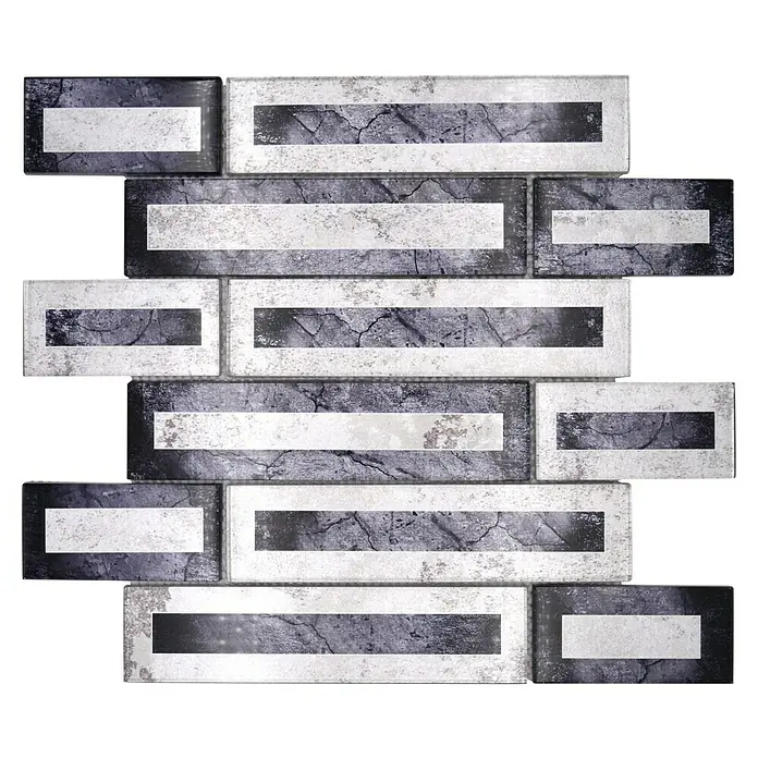 Mosaikfliese Rechteck Crystal XBH 2SW5 - 30 x 30 cm, Schwarz, Glänzend - Stilvolle graue Wandfliesen in Ziegeloptik, ideal für moderne Innenräume. Die Fliesen verleihen jedem Raum eine elegante und zeitlose Note.