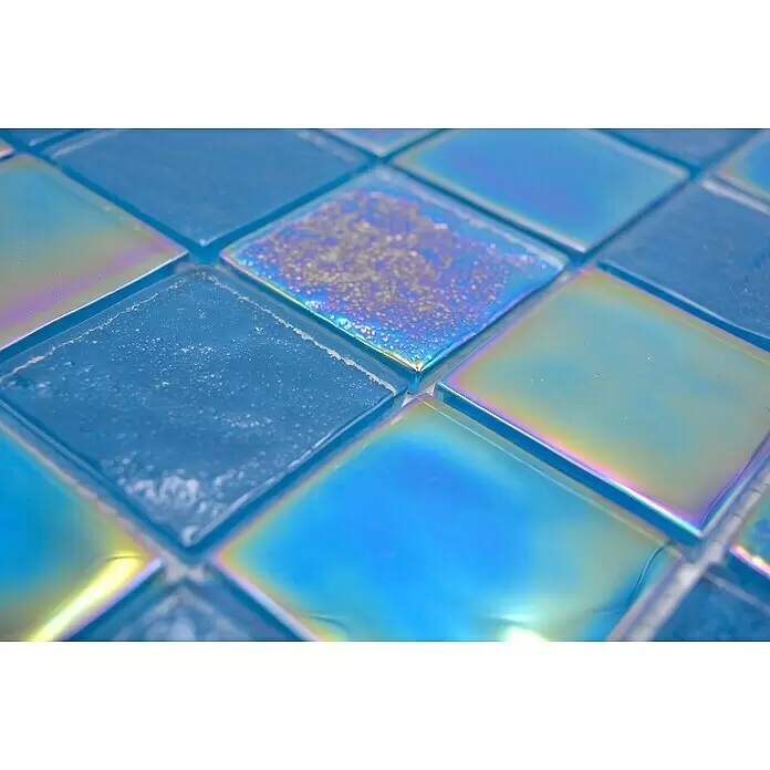 Mosaikfliese Quadrat Crystal Mix CM S463 - 29,8 x 29,8 cm, Azurblau, Glänzend - Detailaufnahme