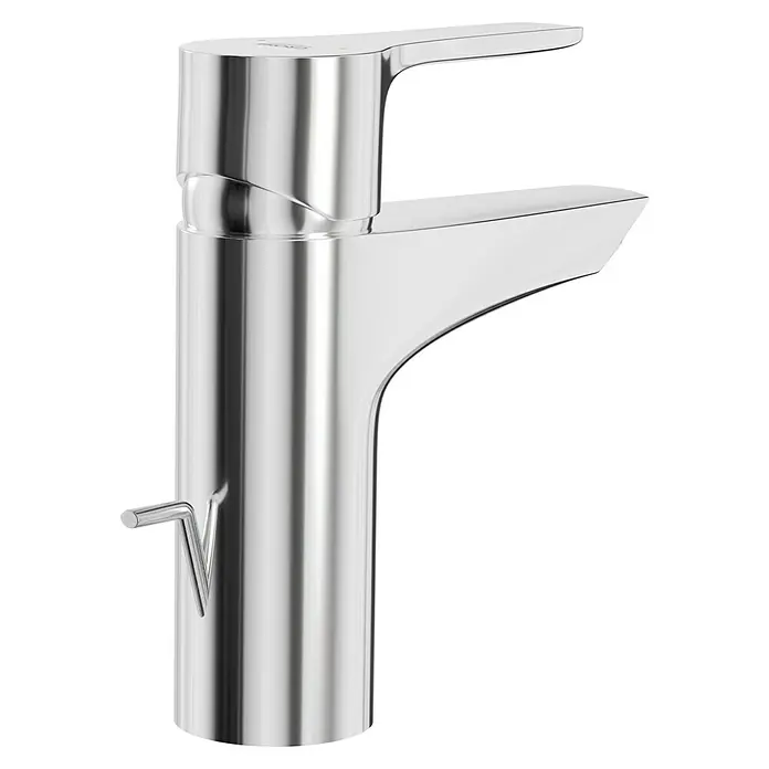 Grohe QuickFix Waschtischarmatur Start S-Size - Chrom, Glänzend - Nahaufnahme einer glänzenden, verchromten Waschtischarmatur mit Hebel zur einfachen Bedienung und modernem Design.