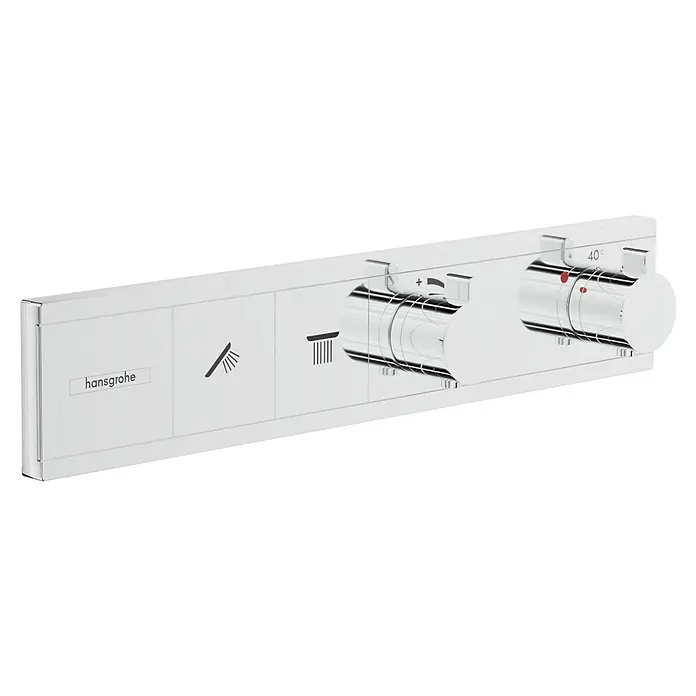 Hansgrohe UP-Thermostatarmatur RainSelect - Eckig, Chrom, Glänzend, Anzahl Absperrventile: 2 Stk. - Das Hansgrohe Unterputz-Thermostatmodul mit formschönem Design und intuitiver Bedienung für ein komfortables Duscherlebnis.