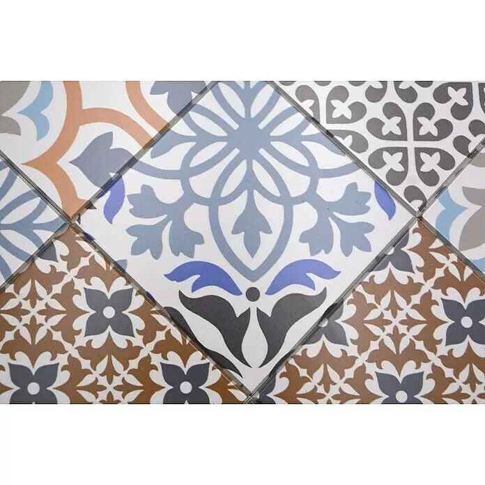 Selbstklebemosaik Quadrat SAM PORTO - 30 x 30 cm, Creme/Blau/Orange, Matt - Detailaufnahme