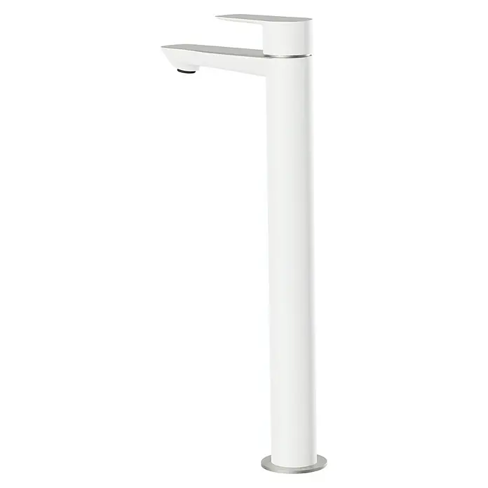 Camargue Frost Waschtischarmatur - Höhe: 26,4 cm, Weiß/Chrom, Glänzend - Elegante, hohe, weiße Waschtischarmatur. Zeitgemäßes Design für moderne Badezimmer mit schlanker Silhouette und präzisen Linien.