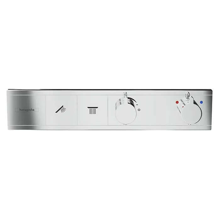 Hansgrohe UP-Thermostatarmatur RainSelect - Eckig, Chrom, Glänzend, Anzahl Absperrventile: 2 Stk. - Helle Hansgrohe Duscharmatur mit Bedienelementen für Hand- und Kopfbrause, sowie Temperatur- und Wassermengenregler.