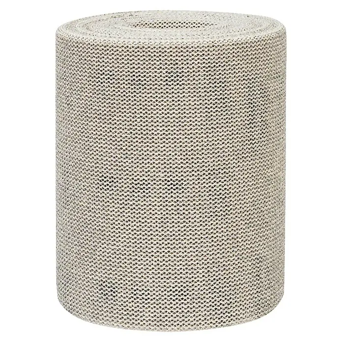 Craftomat Schleifrolle - Körnung: 80, Breite: 93 mm - Nahaufnahme einer Rolle beiger, grobmaschiger Jute. Ideal für Bastelarbeiten, Dekorationen und rustikale Projekte.