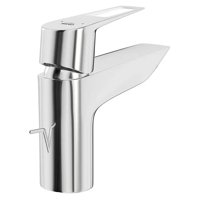 Grohe Start Loop Waschtischarmatur S-Size - Chrom, Glänzend, Mit Bügelhebel - Nahaufnahme einer glänzenden, modernen Chrom-Armatur mit minimalistischem Design und klaren Linien, vor einem schwarzen Hintergrund.