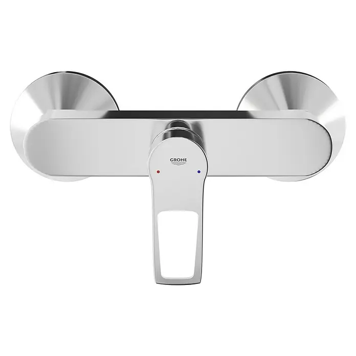 Grohe Start Loop Grifo monomando de ducha - Cromo, Resplandeciente, Latón - Primer plano de un brillante grifo Grohe con palanca, diseñado para baños elegantes. Acabado de calidad y diseño moderno.