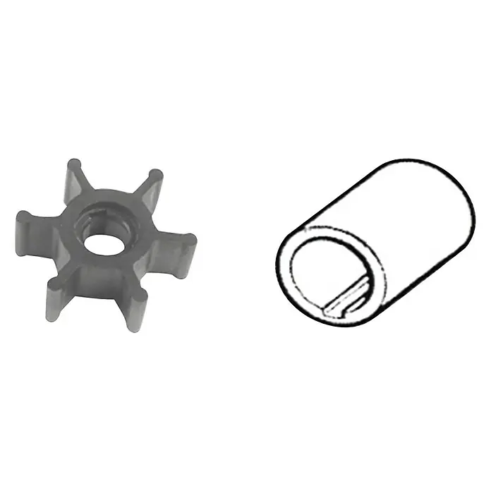 CEF Impeller 500129 - Ø x L: 50,8 x 22,1 mm, Wellendurchmesser: 12,75 mm - Abbildung eines Wasserpumpenrades aus Gummi und einer dazugehörigen Buchse. Austausch dringend empfohlen!