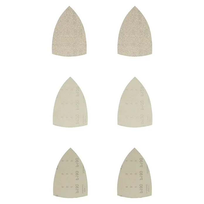 Craftomat Schleifgitter-Set - 100 x 150 mm, 10 Stk. - Sechs Schleifpapierbögen für Dreieckschleifer in verschiedenen Körnungen für Holz- und Metallarbeiten.