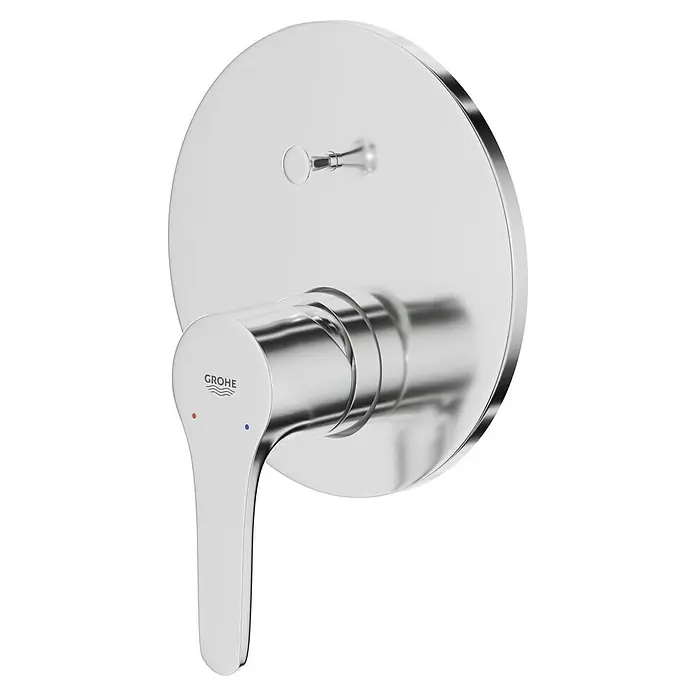 Grohe Eurostyle Cosmopolitan UP-Badewannenarmatur - Chrom, Matt - Nahaufnahme eines Grohe Eurosmart Waschtischmischers mit Hebelgriff und runder Rosette.