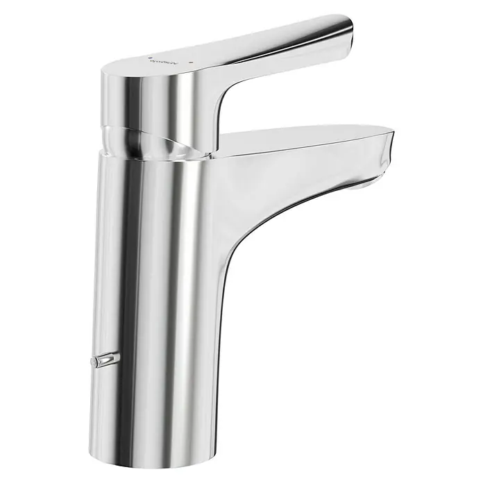 Hansgrohe Logis E Waschtischarmatur 100 - Höhe: 16,4 cm, Chrom, Glänzend - Nahaufnahme einer Armatur, verchromt.Modernes Design mit klaren Linien und elegantem Auslauf. Perfekt für jedes Badezimmer.