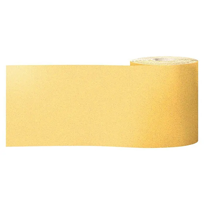 Craftomat Schleifpapier - Körnung: 120, 93 x 5.000 mm - Nahaufnahme einer Rolle Schleifpapier, die die Textur und Körnung des Schleifmittels zeigt, ideal für Holz- oder Metallbearbeitungsprojekte.