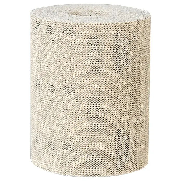 Craftomat Schleifrolle - Körnung: 120, Breite: 93 mm - Nahaufnahme einer Rolle beigen Teppichverlegebandes mit gut sichtbarer Gitterstruktur, ideal für sichere Teppichbefestigung.