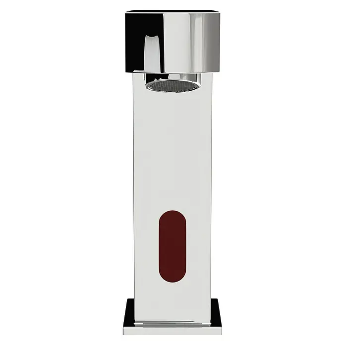 Camargue Kaltwasser-Standventil Sensor - Chrom, Glänzend - Diese Abbildung zeigt einen stilvollen Wasserhahn mit einem schlanken Design und einer rotbraunen Anzeige. Das Produkt ist ideal für moderne Badezimmer.