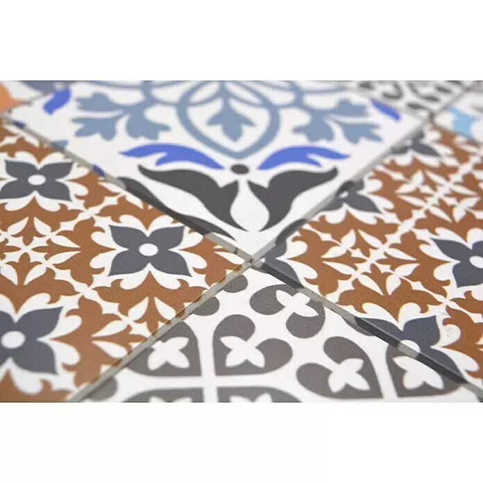 Selbstklebemosaik Quadrat SAM PORTO - 30 x 30 cm, Creme/Blau/Orange, Matt - Detailaufnahme