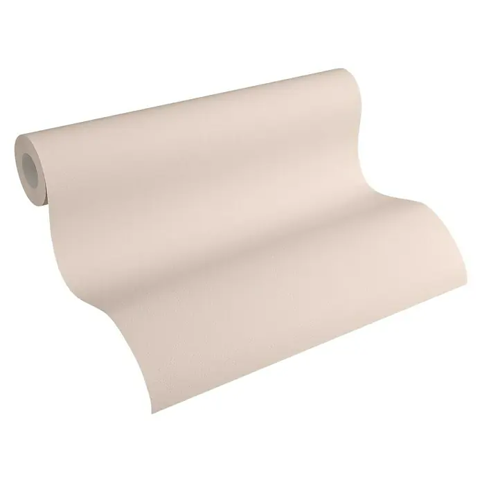 A.S. Création Vliestapete Glatte Wand Meistervlies 5 - Cappuccino, Uni, 10,05 x 0,53 m - Nahaufnahme einer Rolle glatter, beiger Tapete, perfekt für die Dekoration und Inneneinrichtung.
