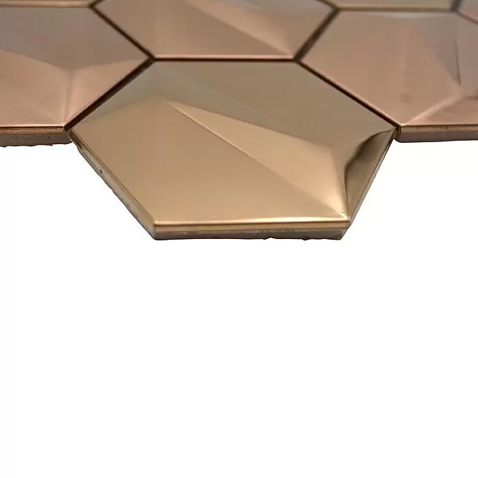 Mosaikfliese Hexagon HXM 50BR - 26,2 x 23 cm, Rosegold, Glänzend - Detailaufnahme