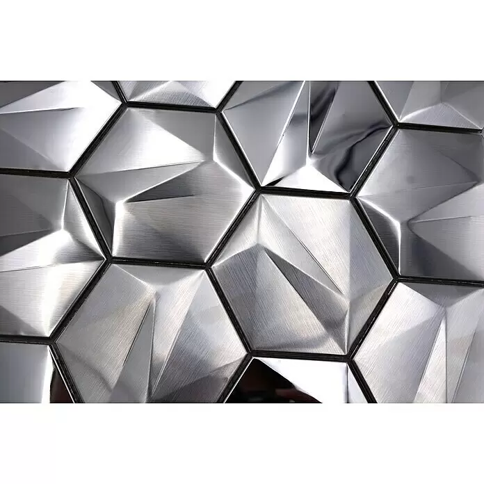 Mosaikfliese Hexagon HXM 40SB - 26,2 x 23 cm, Titanium Stahl, Glänzend - Detailaufnahme