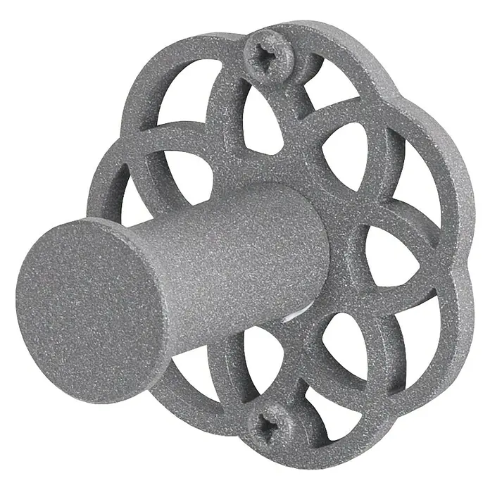 CM Baños Mandala Colgador - Número de ganchos: 1 ud. - Colgador de pared gris con diseño floral decorativo y brazo de gancho cilíndrico para colgar ropa o accesorios.