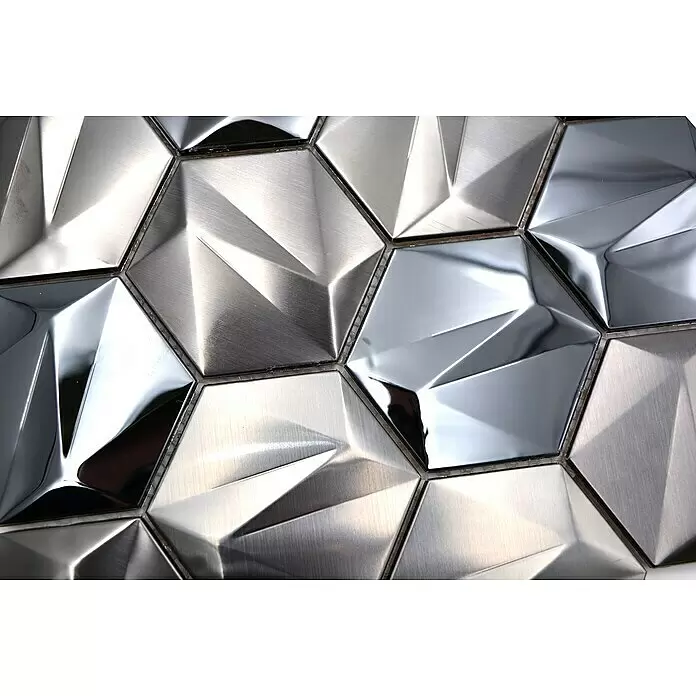 Mosaikfliese Hexagon HXM 60PL - 26,2 x 23 cm, Tungsten Stahl, Glänzend - Detailaufnahme