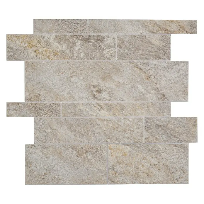 Selbstklebemosaik Rechteck SAM 4XSP 01 - 29,8 x 29,6 cm, Beige/Grau, Matt - Mosaikfliesen in einem eleganten Beige-Ton, die durch ihre natürliche Steinoptik eine warme und einladende Atmosphäre schaffen.