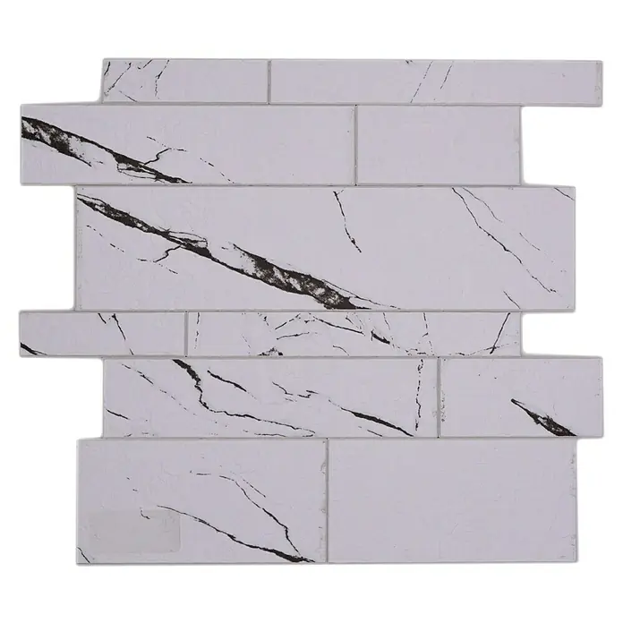 Selbstklebemosaik Rechteck SAM 4XSP 02 - 29,8 x 29,6 cm, Weiß, Matt - Mosaikfliese in Marmoroptik, rechteckig mit grau-schwarzer Maserung, perfekt für moderne Innenräume.